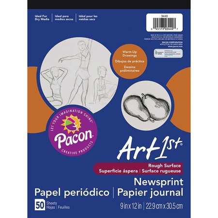 Ucreate Art1st® Newsprint Pad, White, 9in x 12in, 50 Sheets/Pad, PK12 P3440